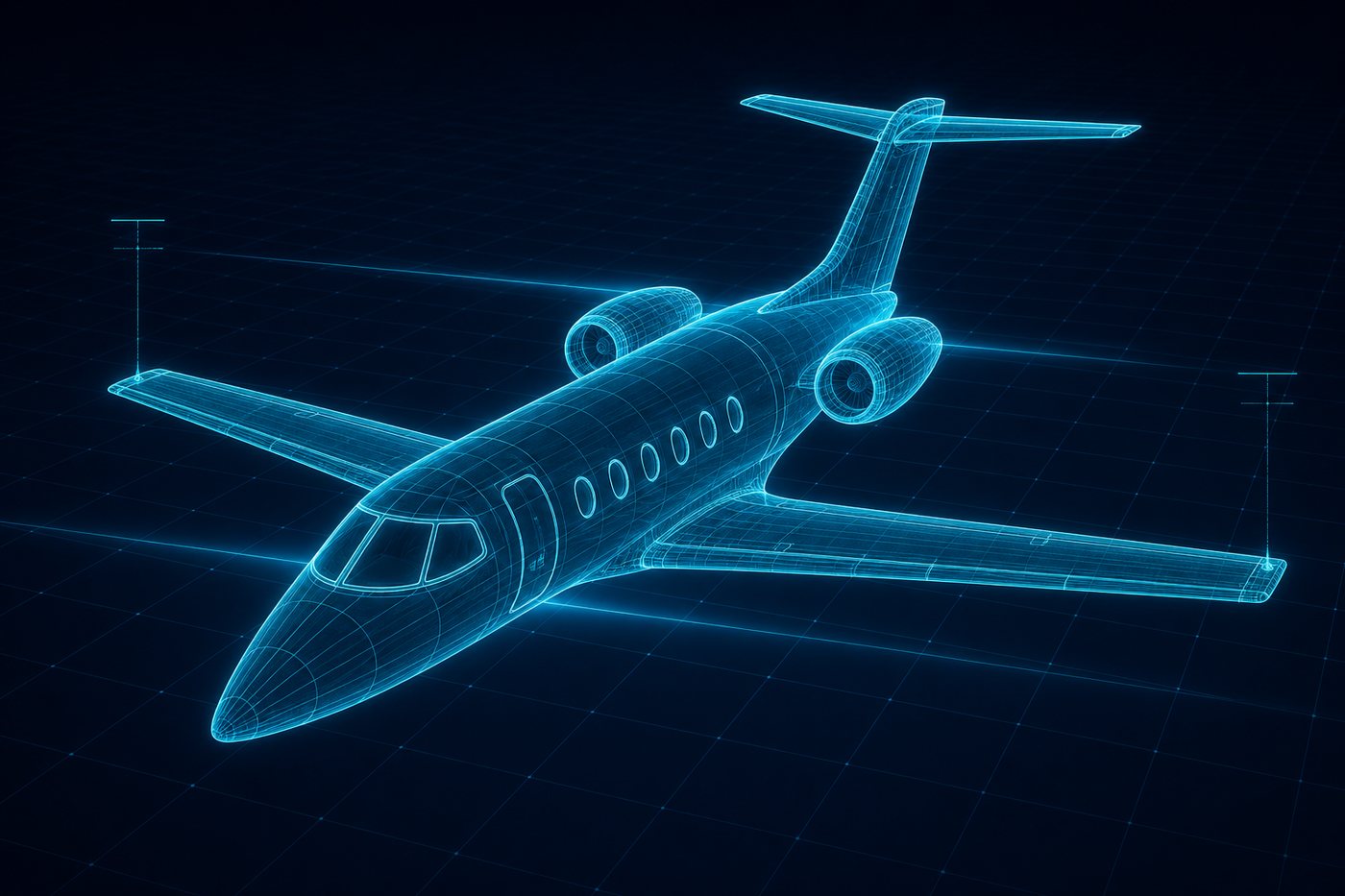 Wireframe rendering of the Cessna Citation CJ3, a light jet with straight wings and rear-mounted engines