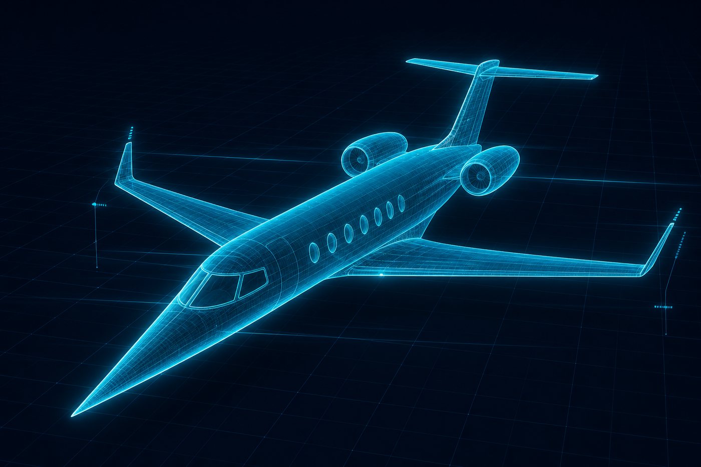 Wireframe rendering of the Bombardier Learjet 60, a midsize jet with swept wings and winglets